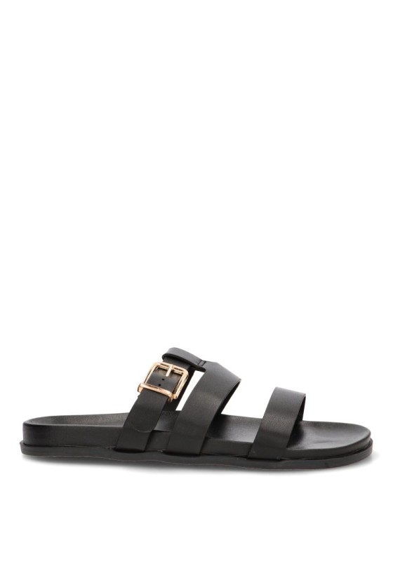 Sandalia negra CINK-ME DM7G12 para mujer con hebilla y suela plana