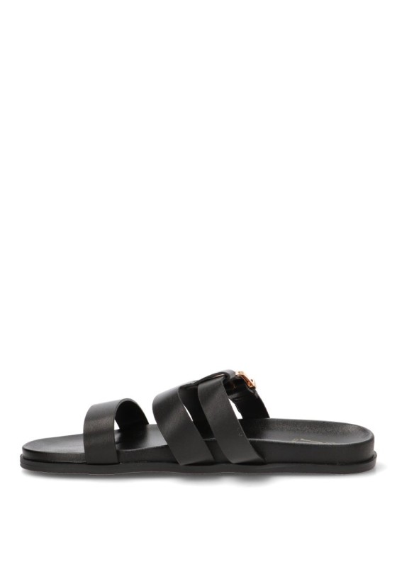 Sandalia negra CINK-ME DM7G12 para mujer con hebilla y suela plana