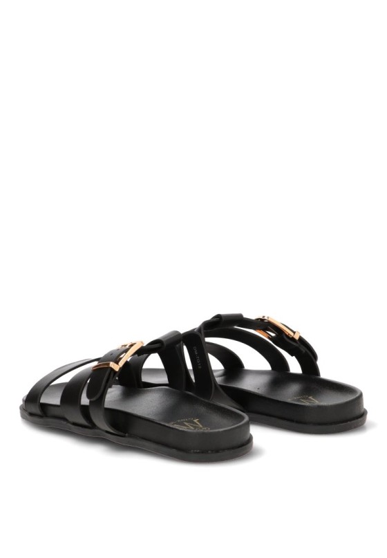 Sandalia negra CINK-ME DM7G12 para mujer con hebilla y suela plana