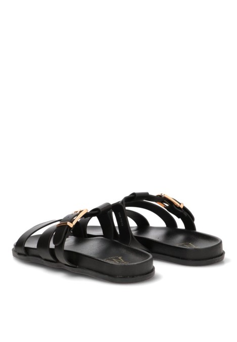 Sandalia negra CINK-ME DM7G12 para mujer con hebilla y suela plana