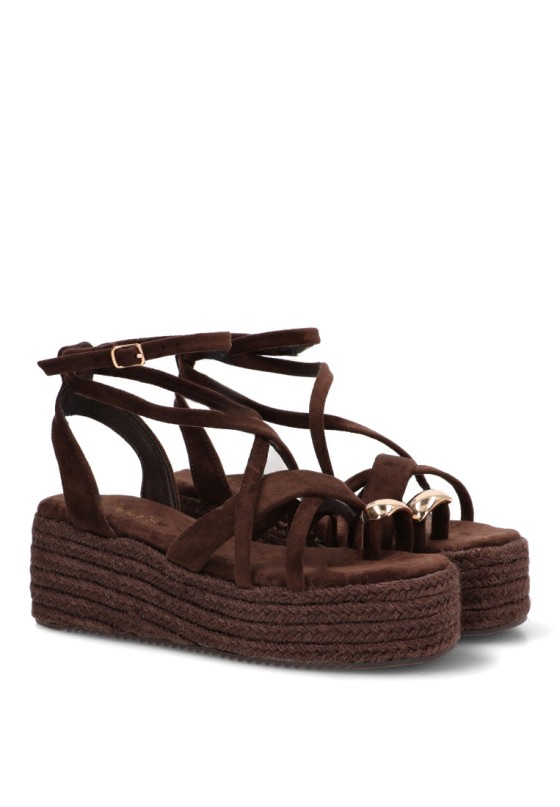 Sandalia TINAS 6012 con cuña media para mujer color café