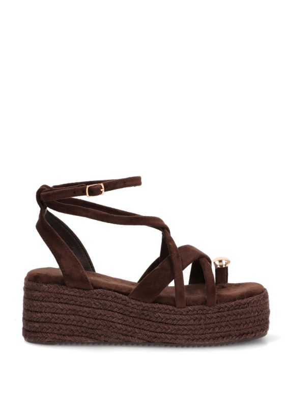 Sandalia TINAS 6012 con cuña media para mujer color café