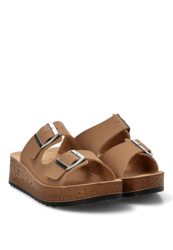 Sandalia cruzada PK44 de mujer Luna Collection en marrón con cuña media
