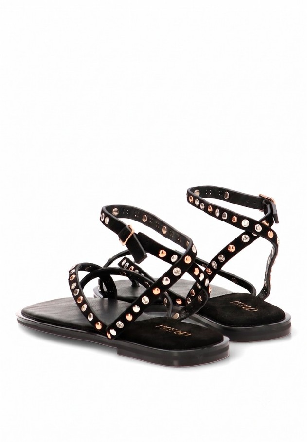 Sandalia negra con tachuelas de mujer CEREZA P111
