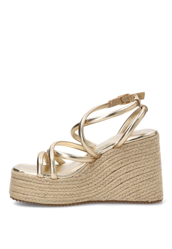 Sandalia P120 CEREZA oro con cuña alta y tiras para mujer