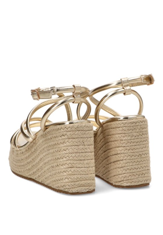 Sandalia P120 CEREZA oro con cuña alta y tiras para mujer