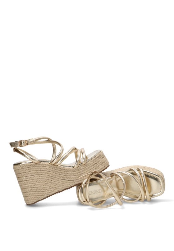 Sandalia P120 CEREZA oro con cuña alta y tiras para mujer