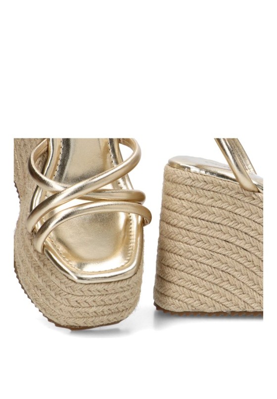 Sandalia P120 CEREZA oro con cuña alta y tiras para mujer