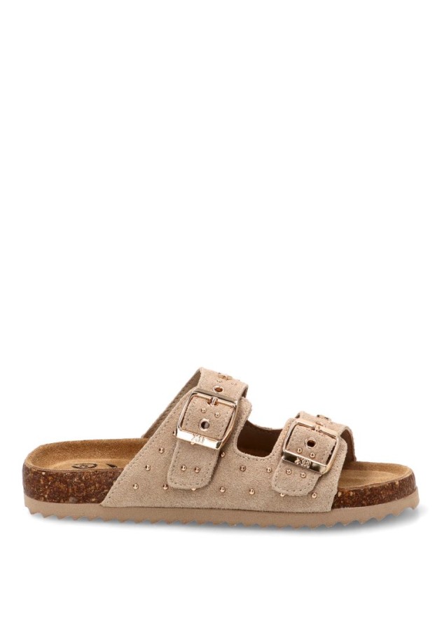 Sandalia de piel beige con suela plana para niña XTI KIDS 153044