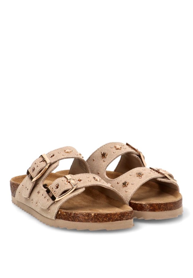 Sandalia de piel beige con suela plana para niña XTI KIDS 153044