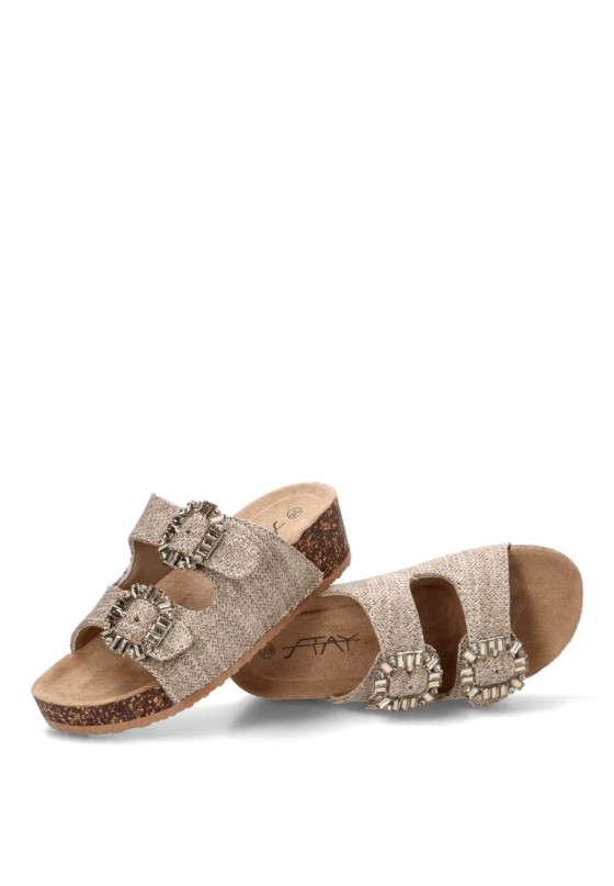Sandalia gris de mujer Luna Collection 67-2118 con cuña media de rafia