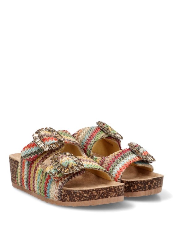 Sandalia de rafia multicolor con cuña media para mujer 67-2118