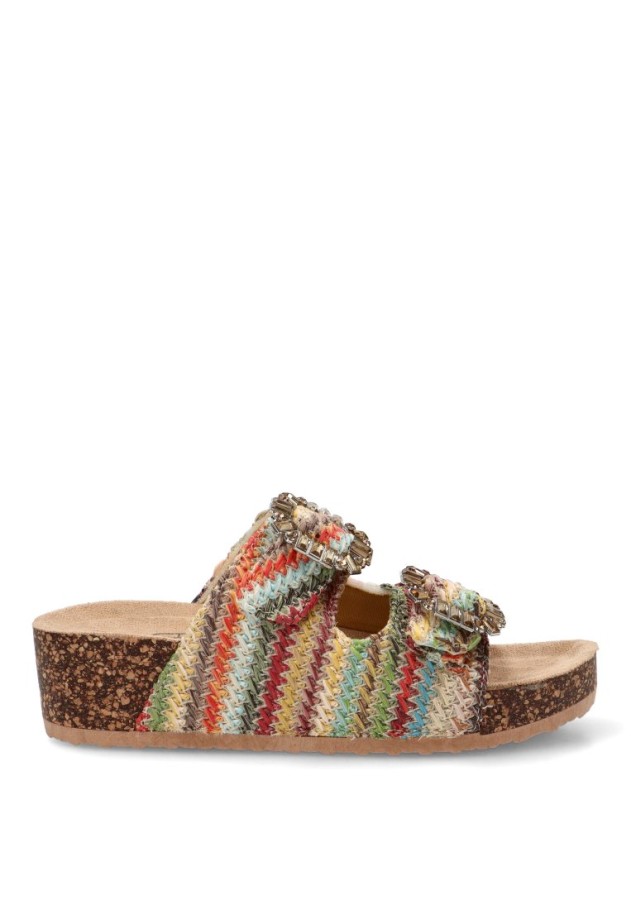 Sandalia de rafia multicolor con cuña media para mujer 67-2118