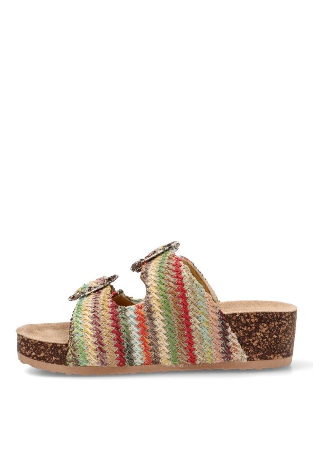 Sandalia de rafia multicolor con cuña media para mujer 67-2118