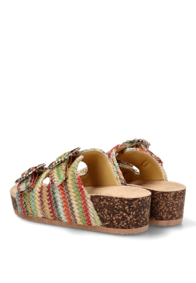 Sandalia de rafia multicolor con cuña media para mujer 67-2118
