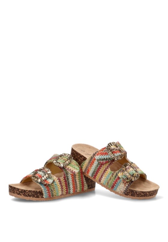 Sandalia de rafia multicolor con cuña media para mujer 67-2118