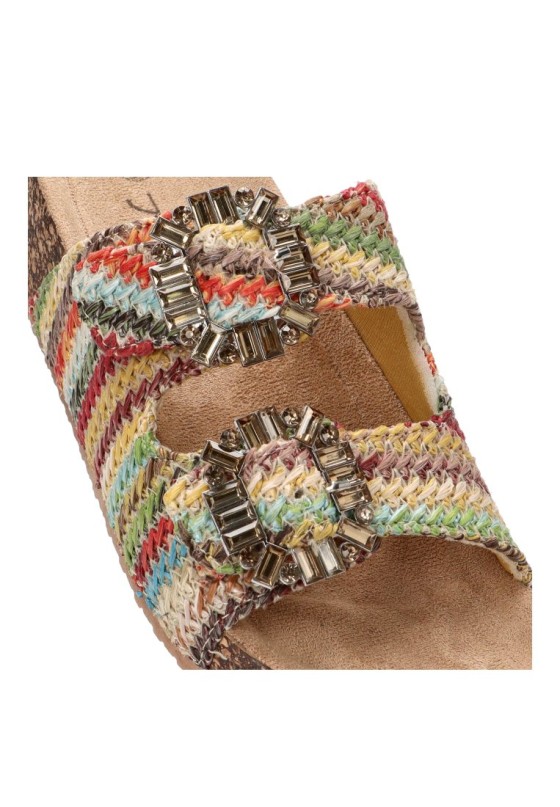 Sandalia de rafia multicolor con cuña media para mujer 67-2118