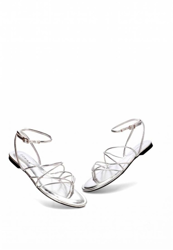 Sandalia de tiras en plata con suela plana para mujer LUNA TREND M6455