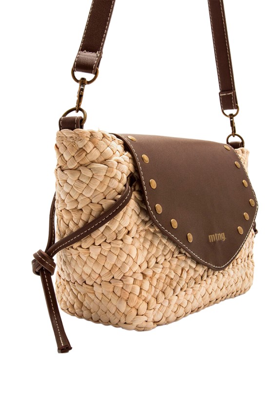 Bandolera pequeña PECES en rafia marrón para mujer