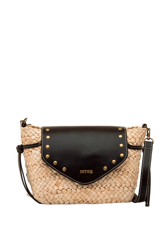 Bolso bandolera pequeño PECES en rafia negra de mujer MUSTANG