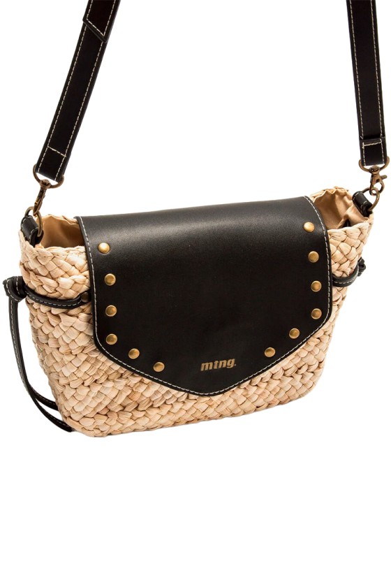 Bolso bandolera pequeño PECES en rafia negra de mujer MUSTANG