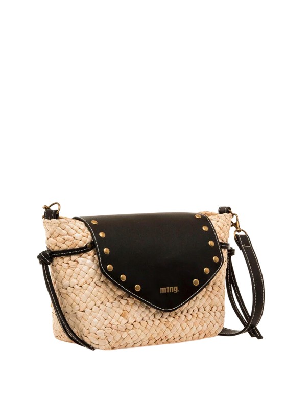 Bolso bandolera pequeño PECES en rafia negra de mujer MUSTANG