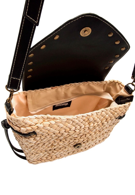 Bolso bandolera pequeño PECES en rafia negra de mujer MUSTANG