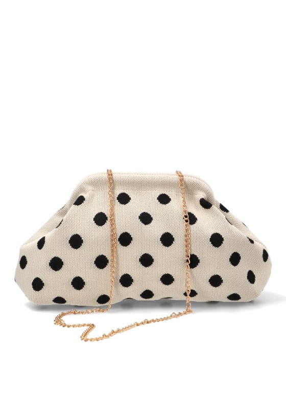 Bolso bandolera pequeño textil blanco con lunares para mujer ZYL220010