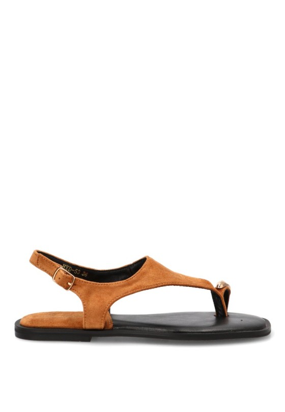 Sandalia camel con suela plana de mujer HXD-53