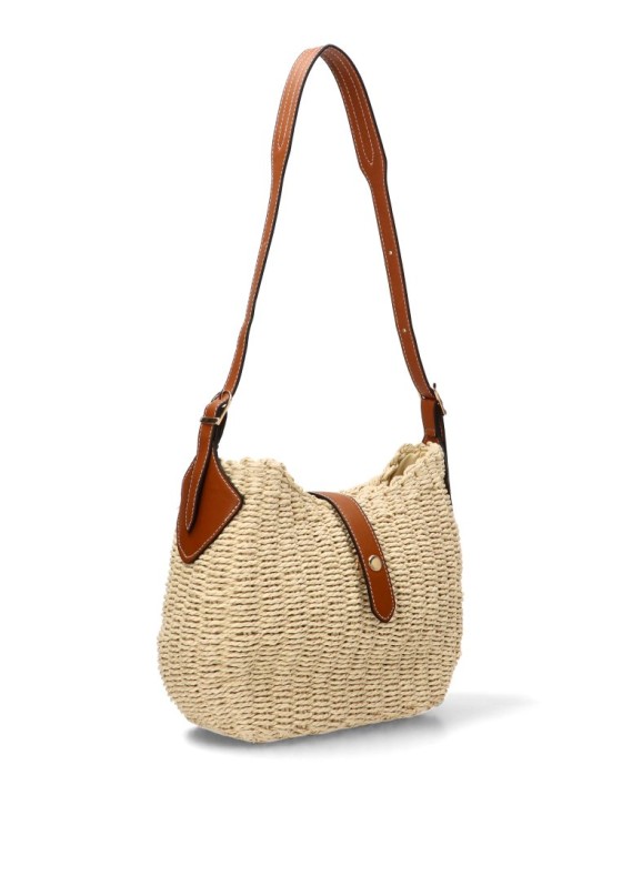 Bolso bandolera pequeña de rafia beige para mujer YULIA LZ modelo 257321
