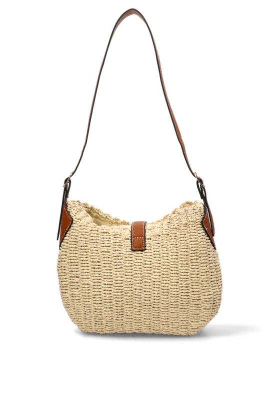 Bolso bandolera pequeña de rafia beige para mujer YULIA LZ modelo 257321