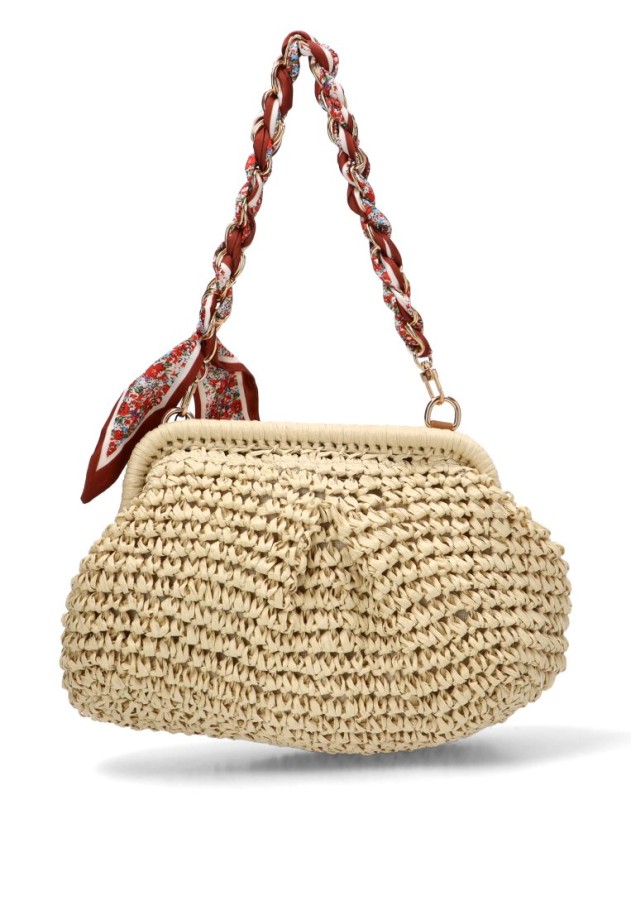 Bolso bandolera pequeño en rafia beige para mujer Luna Collection AXXR260253
