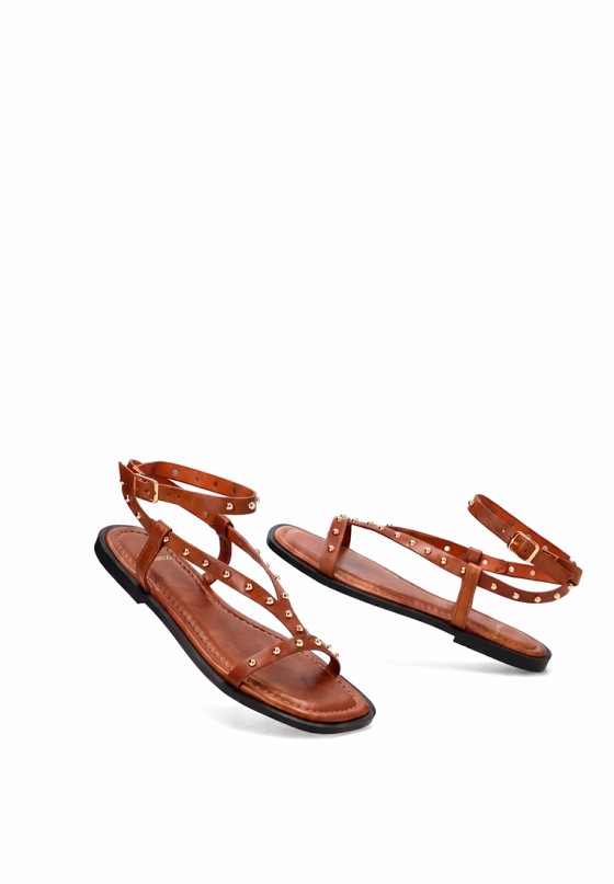 Sandalia con tachuelas y suela plana de mujer HG-5806