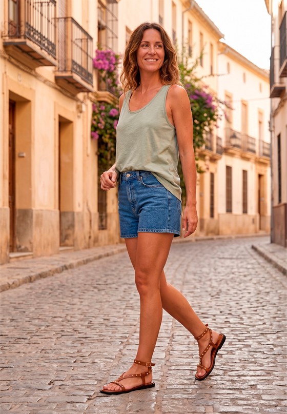 Sandalia con tachuelas y suela plana de mujer HG-5806