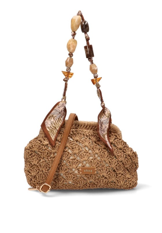 Bolso bandolera pequeño natural de mujer Luna Collection con rafia AXXR260255