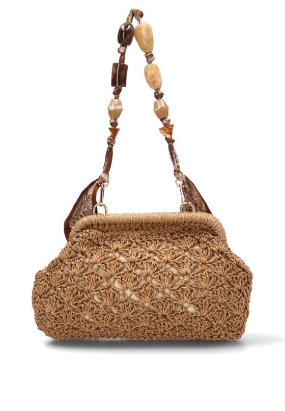 Bolso bandolera pequeño natural de mujer Luna Collection con rafia AXXR260255