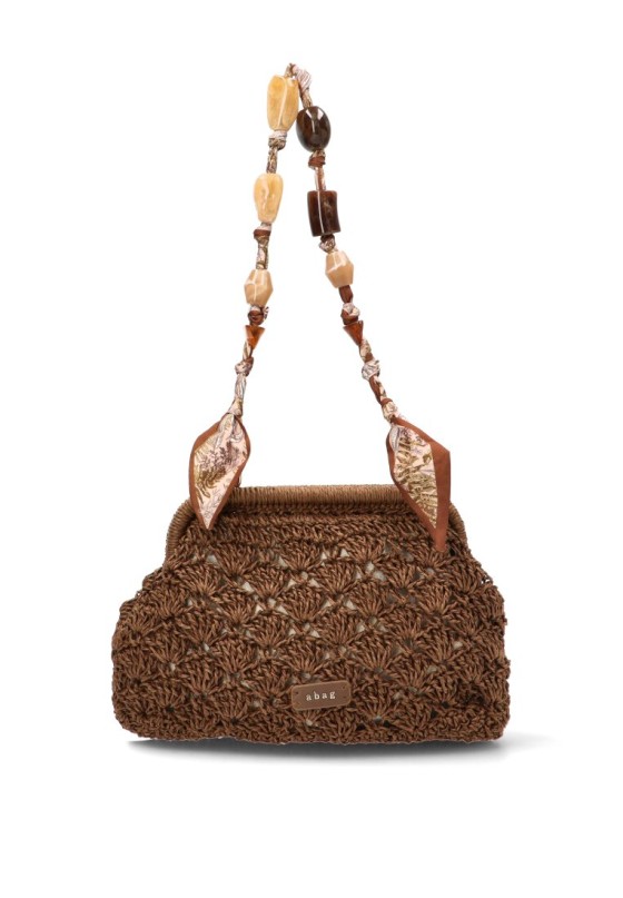 Bolso bandolera pequeño de rafia marrón para mujer AXXR260255