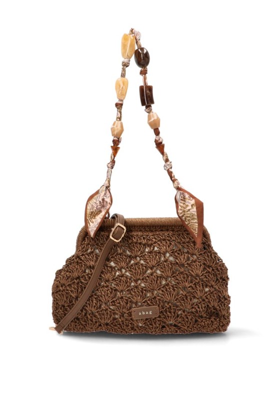 Bolso bandolera pequeño de rafia marrón para mujer AXXR260255