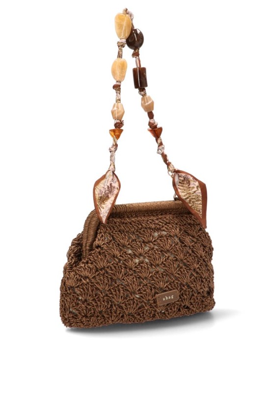 Bolso bandolera pequeño de rafia marrón para mujer AXXR260255