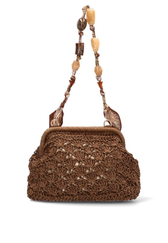 Bolso bandolera pequeño de rafia marrón para mujer AXXR260255
