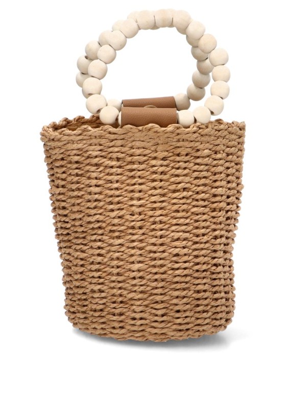 Bolso bombonera rafia natural con asa de bolas para mujer YULIA LZ 030601
