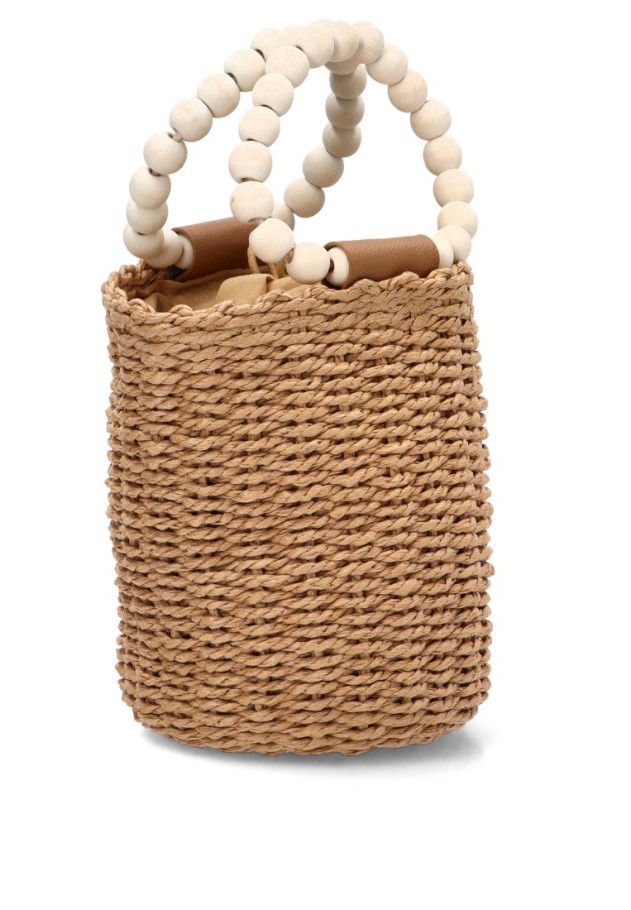 Bolso bombonera rafia natural con asa de bolas para mujer YULIA LZ 030601