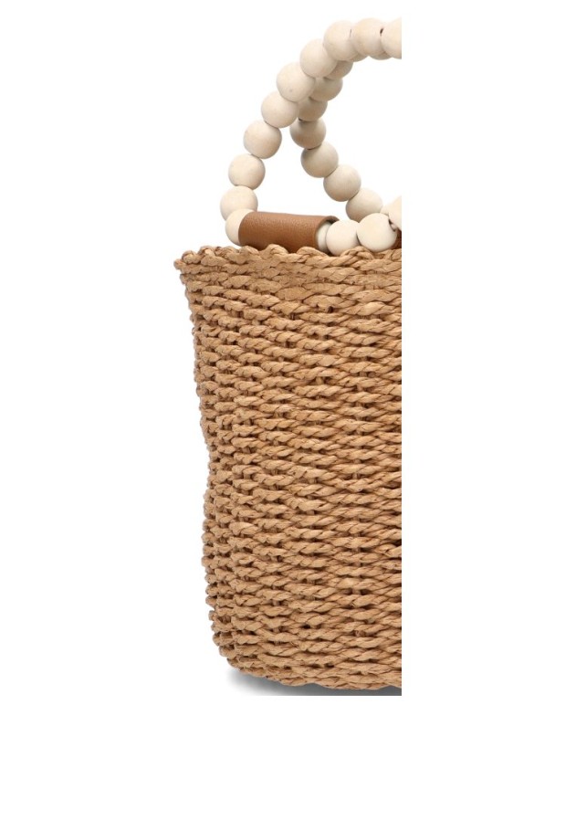 Bolso bombonera rafia natural con asa de bolas para mujer YULIA LZ 030601