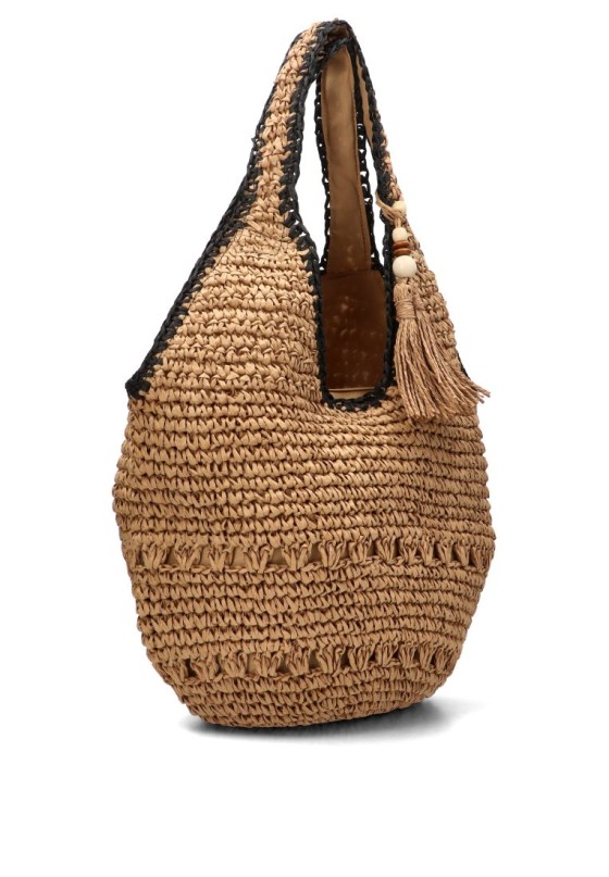 Bolso de rafia con colgante kakhi YULIA LZ 25909-3 para mujer