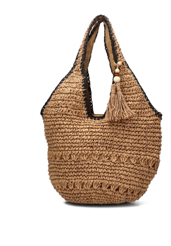 Bolso de rafia con colgante kakhi YULIA LZ 25909-3 para mujer