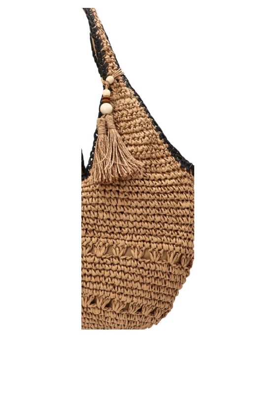 Bolso de rafia con colgante kakhi YULIA LZ 25909-3 para mujer