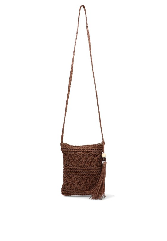 Bolso bandolera pequeña YULIA LZ con rafia color coffee y borla AM804