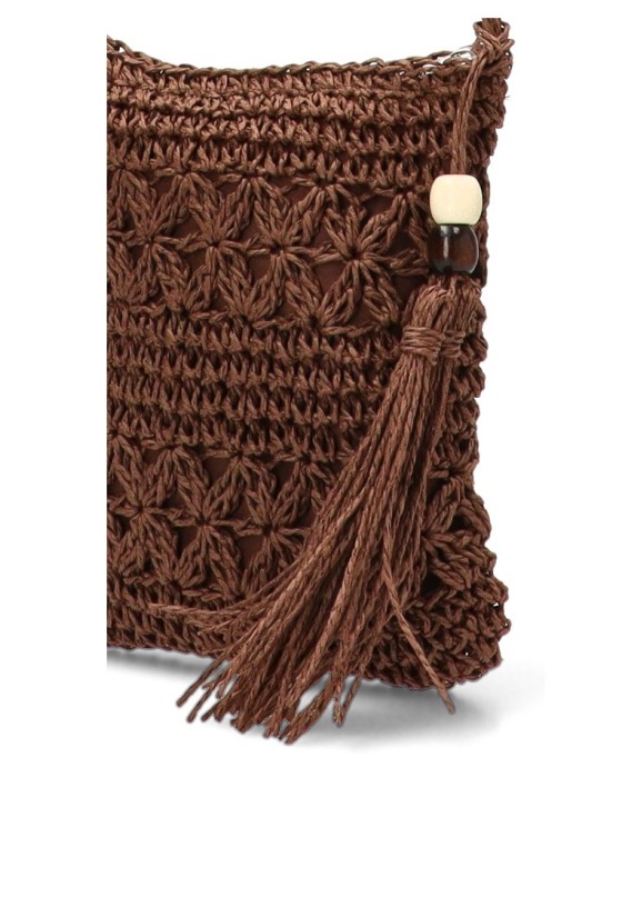 Bolso bandolera pequeña YULIA LZ con rafia color coffee y borla AM804