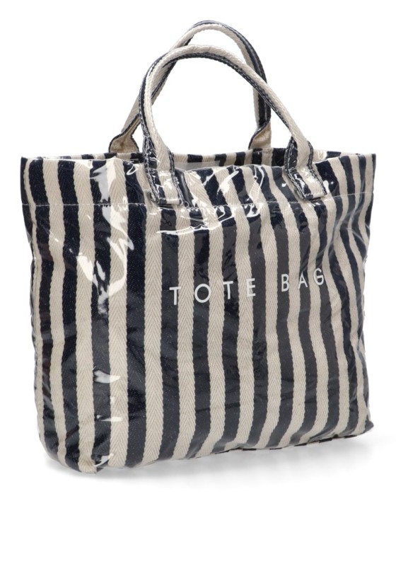 Bolsa de playa con rayas finas en azul y beige de mujer Luna Collection ZYL22075