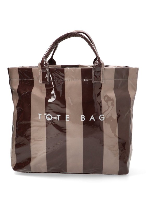 Bolsa de playa textil con rayas marrón y camel de mujer Luna Collection ZYL220118